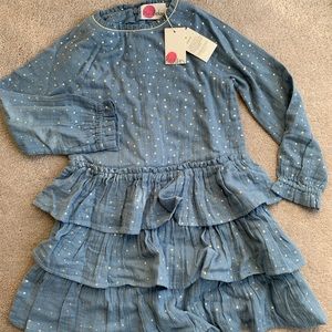 Mini Boden denim blue tiered dress